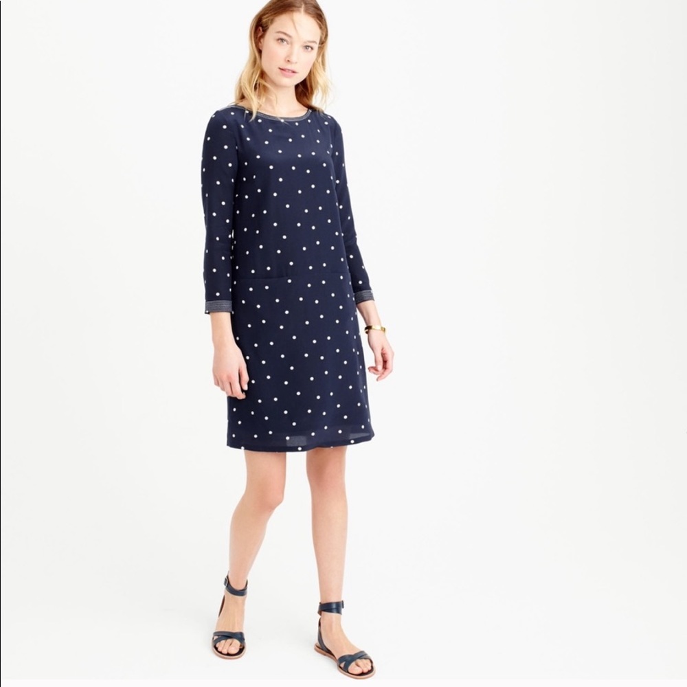 NWOT JCREW Silk Shift Dress in Polka Dot